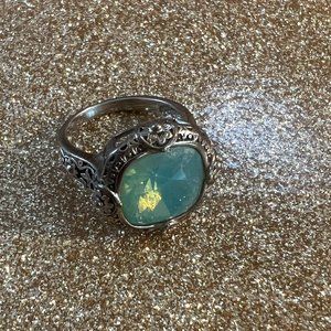 Sparkling Brilliant Cut Aqua Silver Ring Size 7